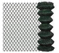 vidaXL Chain-Link Mesh Fence Panel 1x15m - Green PVC-Coated Steel Barrier for Garden, Patio Fencing - UV & Weather-Resistant, 2.6mm Wire