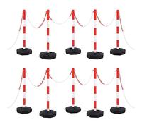 vidaXL Chain Post Set, 10 Reflective Safety Traffic Posts with 10 m Plastic Chain, Temporary Restriction Solution Suitable for Public Spaces & Private Roads
