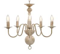vidaXL Chandelier with 5 Bulb Bases - Antique White, Retro Styled Farmhouse Hanging Light Fixture for Dining Room and Living Room