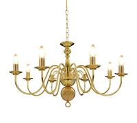 vidaXL Classic Golden Chandelier with 8 Bulb Bases, E14 Bulb Compatible, Metal Candle-like Style, Suitable for Living Room, Dining Room