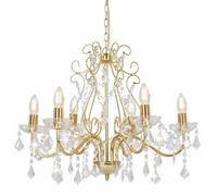 vidaXL Chandelier with Golden & Transparent Acrylic Crystal Beads, 6-arms Design, Suitable for E14 Bulbs, Ideal for Living Rooms & Hallways
