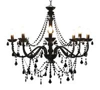 vidaXL Chandelier with Beads Black 8 x E14 Bulbs