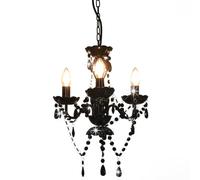 vidaXL 3-Arm Black Round Chandelier with Glittering Beads - Modern Hanging Lamp with E14 Bulb Bases - Ideal for Living Rooms, Hallways
