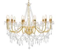 vidaXL Chandelier with Beads Golden 12x E14 Bulbs Hanging Ceiling Light Lamp