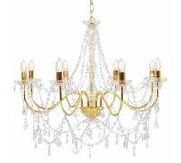 vidaXL Chandelier with Crystal Beads 8x E14 Bulbs Golden Ceiling Lamp Hallway