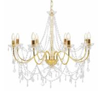 vidaXL Chandelier with Crystal Beads 8X E14 Bulbs Metal Frame Acrylic Beads Stunning Ceiling Lamp Pendant Light Hallway Living Room Golden