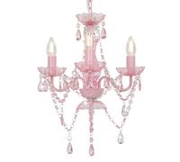 vidaXL Chandelier with Pink Glittering Beads - Round 3-Light Hanging Lamp with Metal Base - Perfect for Living Room, or Hallway - Requires E14 Bulbs