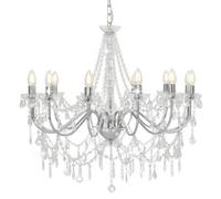 vidaXL Chandelier with Beads Silver 12 x E14 Bulbs, Silver