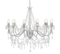 vidaXL Chandelier with Beads Silver 12 x E14 Bulbs