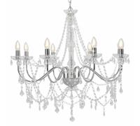 vidaXL Chandelier with Crystal Beads 8x E14 Bulbs Silver Ceiling Lamp Hallway