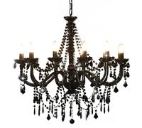 vidaXL Chandelier with Crystal Beads 12x E14 Bulbs Black Ceiling Lamp Hallway