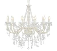 vidaXL Chandelier with Crystal Beads 12x E14 Bulbs Metal Frame Acrylic Beads Stunning Ceiling Lamp Pendant Light Hallway Living Room White