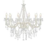 vidaXL Chandelier with Crystal Beads 12x E14 Bulbs White Ceiling Lamp Hallway