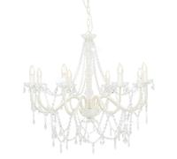 vidaXL Chandelier with Crystal Beads 8x E14 Bulbs White Ceiling Lamp Hallway
