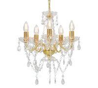 vidaXL Chandelier with Crystal Beads Golden Round 5xE14 Living Room Lamp Light