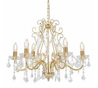 vidaXL Chandelier with Crystal Beads Golden Round 6 x E14