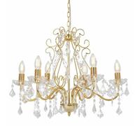 vidaXL Chandelier with Golden & Transparent Acrylic Crystal Beads, 6-arms Design, Suitable for E14 Bulbs, Ideal for Living Rooms & Hallways