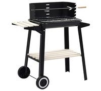 Charcoal BBQ Grill Stand Outdoor Barbecue Side Shelf & Wheels Black