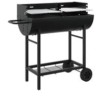 Charcoal BBQ Grill Outdoor Barbecue Adjustable Grates & Wheels Black