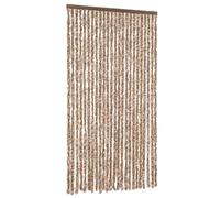 vidaXL Chenille Fly Screen Curtain -100x200 cm Beige/Dark Brown - Insect Repellent Door Drapery, Easy to Clean, Soft Entry, Home/Caravan Use
