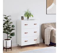 Chest of Drawers White 69.5x34x90 cm Engineered Wood 3-Drawer Metal Legs Stable