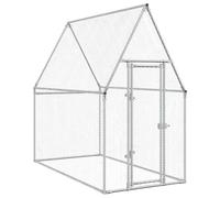 vidaXL Chicken Coop - Silver Galvanised Steel Hen House/Poultry Cage with Water- Cover, 200x100x190 cm, Lockable Door for Outdoor Use