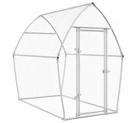 vidaXL Chicken Cage in Silver - Galvanised Steel Poultry Enclosure with Water- Roof, Lockable Door, 200x105x182 cm for Outdoor