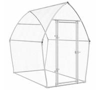 vidaXL Chicken Cage in Silver - Galvanised Steel Poultry Enclosure with Water- Roof, Lockable Door, 200x105x182 cm for Outdoor
