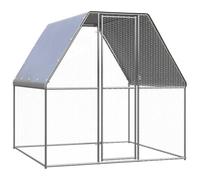 vidaXL Chicken Cage - Silver/Grey Galvanised Steel 2x2x2m with Water-Resistant PE Roof & Secure Lock for Outdoor Small Animal Enclosure