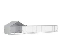Chicken Coop with Roof and Yard 2 pcs Silver Galvanised Steel Modern vidaXL