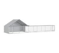 vidaXL Chicken Coop with Roof and Yard 2 pcs Silver 800 x 200 x 190 cm, Modern Chicken Coop, Weather-Resistant Finish, Backyard Poultry House, Galvanized Steel Enclosure for Outdoor Chickens