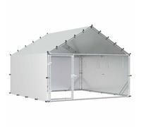 vidaXL Chicken Coop with Roof Silver 200 x 200 x 150 cm, Chicken Coop with Door, Water Repellent Finish, Weatherproof, Spacious, Sturdy Animal Enclosure, Sturdy Outdoor Cage