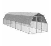vidaxl chicken run with roof - galvanized steel - 2.5x10x2.25m water-resistant coop for chickens and more