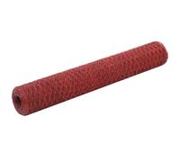 vidaXL Chicken Wire Fence 25x1m - Steel with PVC Coating, Flexible, Easy to Use, Weather Resistant, Perfect for Poultry Confinement and Plant Protection - Red