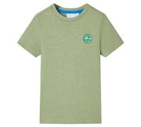 vidaXL Children's Cotton T-Shirt - Toddler Shark Print Tee, Light Khaki, Round Neck, Short Sleeved Top, Size 128 for Ages 7-8