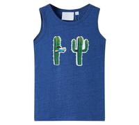 vidaXL Children's Dark Blue Tank Top - Cactus Print Camisole, Cotton Blend Undershirt, Straight Fit, Round Neck, Size 128 for Ages 7-8