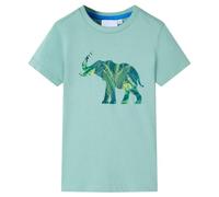 vidaXL Children's Elephant Print T-Shirt - 100% Cotton Kids' Tee Shirt with Short Sleeves and Round Neckline - Light Khaki, Size 104