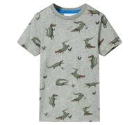 vidaXL Children's Light Khaki Melange Cotton T-Shirt with Crocodile Print - Comfy & Stylish Tee for Ages 7-8, Size 128