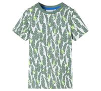 vidaXL Children's Round Neck T-Shirt - Short Sleeves, Cotton Material - Leaves and Monkey Print - Size 128 (Suitable for 7-8 Years) Green