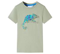vidaXL Children's Short Sleeve T-Shirt - Cotton Toddler Tee with Chameleon Zipper Design, Light Khaki, 7-8 Years, Machine Washable