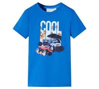 vidaXL Children's Short Sleeves T-Shirt - Cool Cars Print on Soft Cotton Material, Easy to Maintain, Blue Colour, Size 140 for 9-10 Years