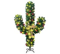 vidaXL Christmas Cactus with Stand and LED Holiday Ornament Xmas Decoration Artificial Cactus Christmas Tree Holiday Decoration Green 210 cm PVC