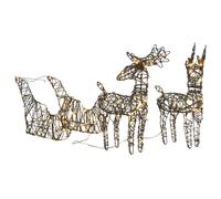 vidaXL Christmas Decoration Reindeer and Sleigh 160 LEDs Warm White Rattan