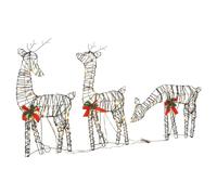 vidaXL Christmas Decoration Reindeer Family Light 90 LEDs Warm White Rattan