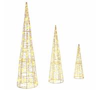 vidaXL Christmas Tree 3 pcs Warm white 20 x 20 x 80 cm PET, Modern, Durable LED Ornament, Christmas Decor, Seasonal Lighting, Usb Powered Decoration, Festive, Interior