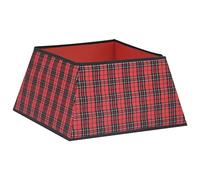vidaXL Christmas Tree Skirt - Plaid Patterned Red and Black - Durable Fabric and Cardboard - Easy Assembly - Charming Holiday Decor - 48x48x25 cm