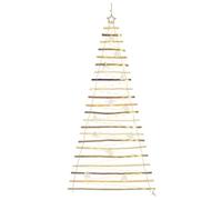 vidaXL Christmas Tree with 130 LEDs Beige 210 cm Solid Ash wood, Living Room, Modern Wall Decoration, Handmade Christmas Tree, Unique Indoor Decor, Seasonal Dcor, Minimalist Accent