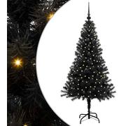 vidaXL Christmas Tree with 150 LEDs with Stand Black 150 cm PVC, Living Room, Modern Christmas Tree, Seasonal Decor, Festive Ornament, Warm LED Lights, Indoor Display, PVC