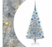 vidaXL Christmas Tree with 150 LEDs with Stand Silver 120 cm PET, Living Room, Modern Pre-Lit Christmas Tree, Cone-Shaped USB Decor, LED Lights, Festive Indoor Decoration, Holiday Ornament
