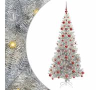 vidaXL Christmas Tree with 300 LEDs with Stand Silver 180 cm PET, Living Room, Modern Pre-Lit Christmas Tree, Cone-Shaped USB Decor, LED Lights, Festive Indoor Decoration, Holiday Ornament